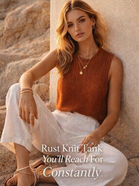 Free People Rust Textured Knit Sweater Tank Top Size S Boho Minimalist Layering